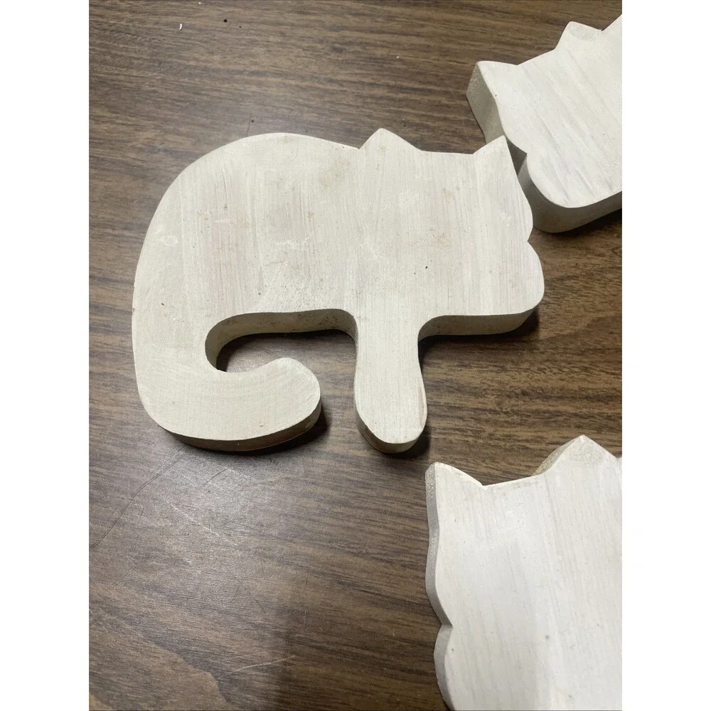 3 Solid Wooden Cat Kitten Shapes for Crafting Painting Art